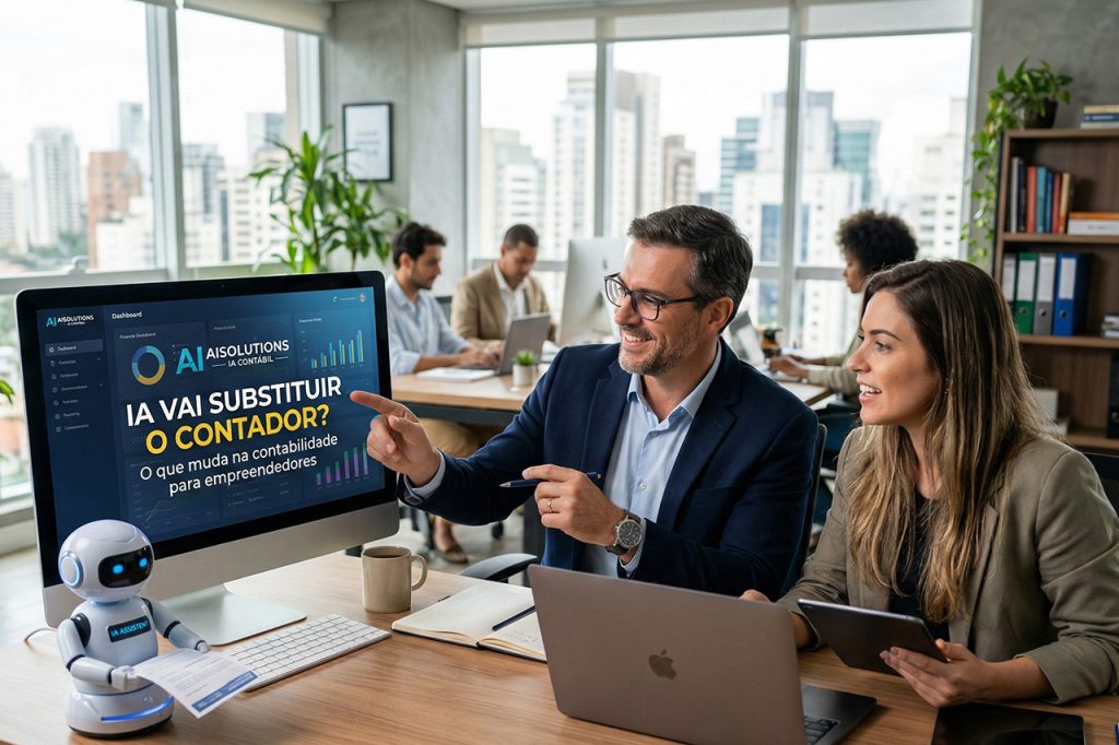 Empreendedor analisando gráficos financeiros no notebook com apoio de IA